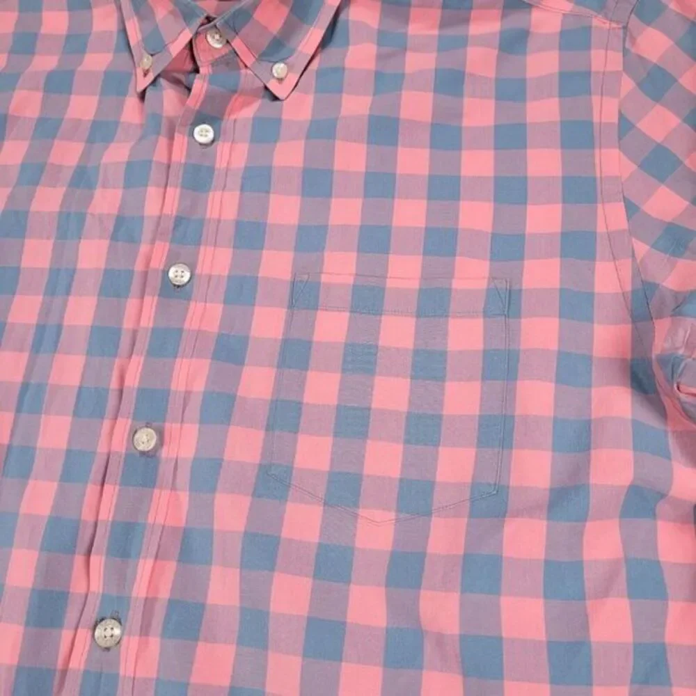 J Crew Vintage Pink Gray Plaid‎ Long Sleeve Button Up Shirt Mens Size Large